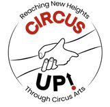 Logo, Circus Up, Through Circus Arts, with hands clasping
